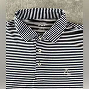 Rhoback Mens Performance Golf Polo Blue White Stripes XXL 2XL EUC Silent Witness